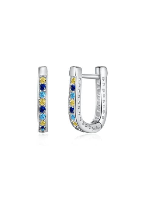 Platinum DY110205 S W CS 925 Sterling Silver Cubic Zirconia Geometric Dainty Huggie Earring