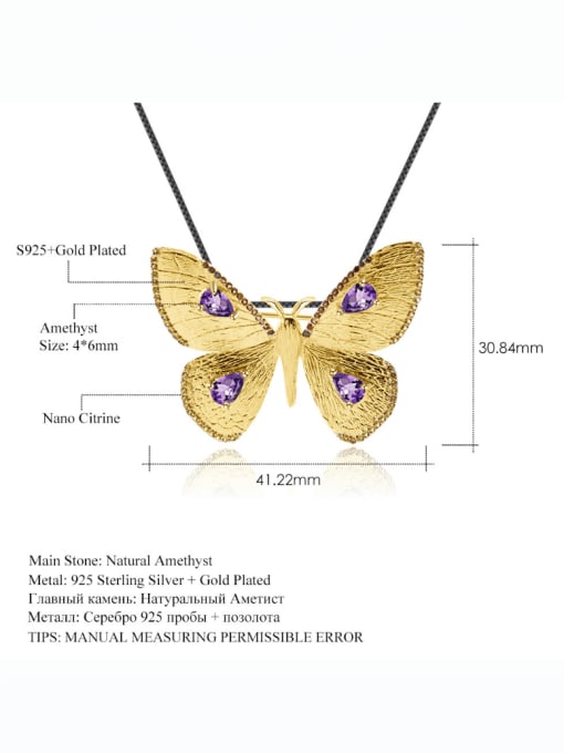 ZXI-SILVER JEWELRY 925 Sterling Silver Amethyst Butterfly Vintage Pendant  Brooch  Necklace 1