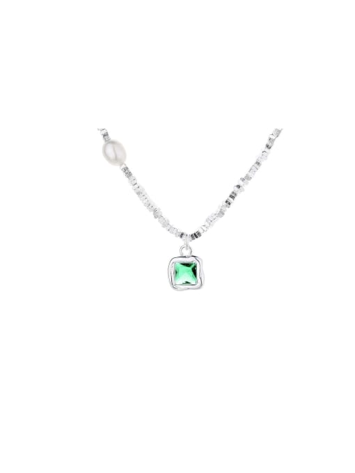 TAIS 925 Sterling Silver Cubic Zirconia Vintage Geometric Green Bracelet and Necklace Set 0