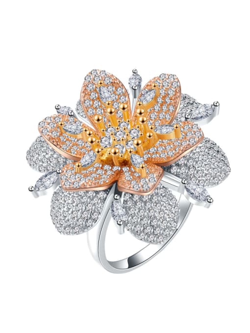 Silver 925 Sterling Silver Cubic Zirconia Flower Luxury Band Ring