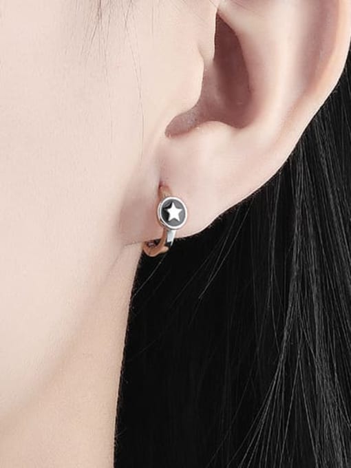PNJ-Silver 925 Sterling Silver Enamel Pentagram Minimalist Huggie Earring 1