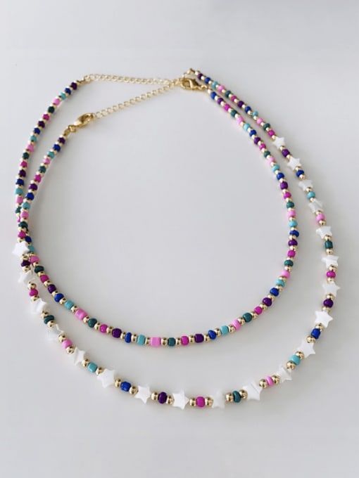 W.BEADS Shell  Bead  Multi Color Irregular Bohemia Handmade Beading Necklace