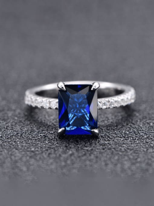 blue 925 Sterling Silver Cubic Zirconia Geometric Luxury Band Ring