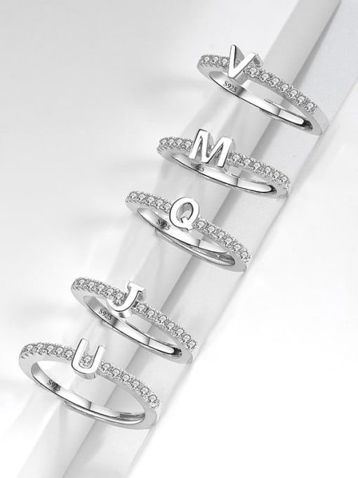 Platinum 925 Sterling Silver Cubic Zirconia Letter Minimalist Band Ring