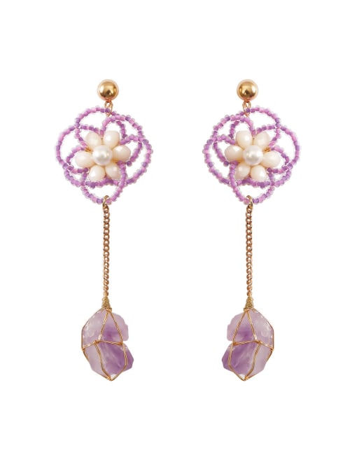 Purple e68856 Zinc Alloy Imitation Pearl Flower Minimalist Drop Earring