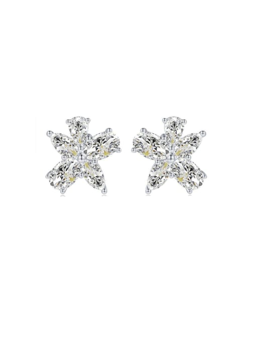 M&J 925 Sterling Silver Cubic Zirconia Flower Luxury Cluster Earring 0