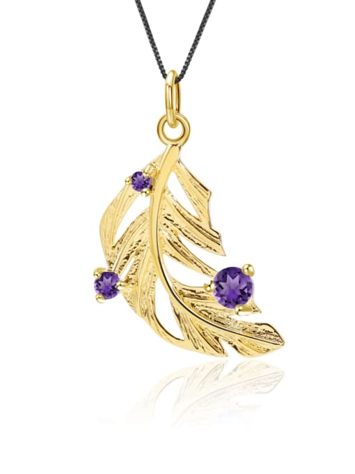 Natural Amethyst Pendant ( chain) 925 Sterling Silver Swiss Blue Topaz Feather Artisan Necklace