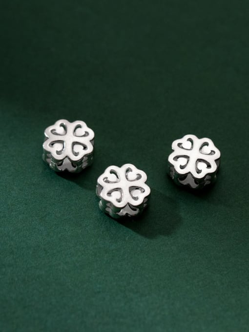 FAN S925 plain silver hollow 9mm four-leaf flower spacer beads 2