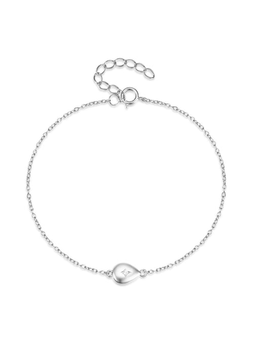 Platinum 925 Sterling Silver Cubic Zirconia Water Drop Minimalist Link Bracelet
