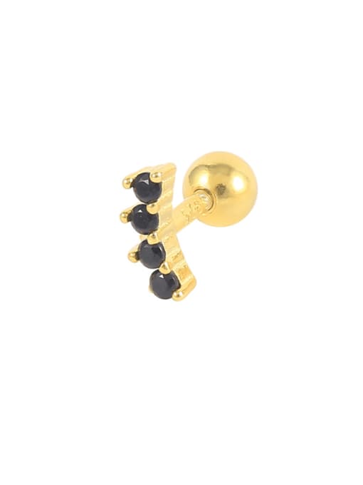 Single Golden Black Diamond 925 Sterling Silver Cubic Zirconia Geometric Dainty Single Earring(Single-Only One)