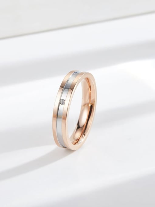 Room  single diamond rose gold ring Titanium Steel Geometric Minimalist Band Ring