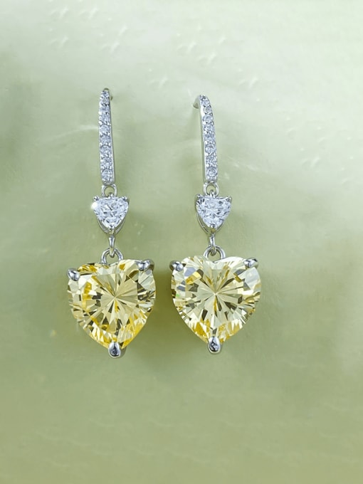 E028 Yellow 925 Sterling Silver High Carbon Diamond Heart Luxury Hook Earring