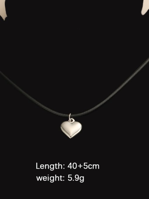 Steel Heart 12mm Titanium Steel  Heart Pendant  Minimalist Leather rope Necklace