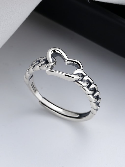 TAIS 925 Sterling Silver Heart Vintage Twist Chain Ring 3
