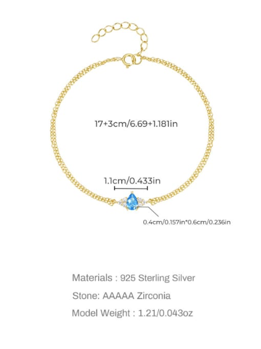 YUANFAN 925 Sterling Silver Cubic Zirconia Water Drop Minimalist Link Bracelet 3