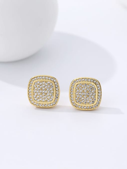 F4154 gold 925 Sterling Silver Cubic Zirconia Square Dainty Stud Earring