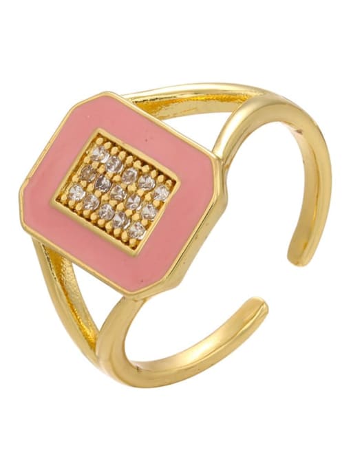 Pink Brass Rhinestone Geometric Trend Band Ring