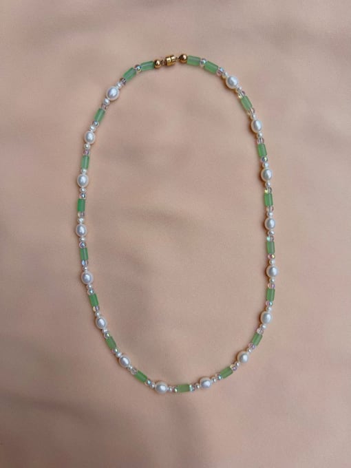 A Titanium Steel Freshwater Pearl Geometric Bohemia Beaded Necklace