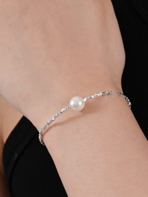 YUANFAN 925 Sterling Silver Imitation Pearl Geometric Minimalist Handmade Weave Bracelet 1