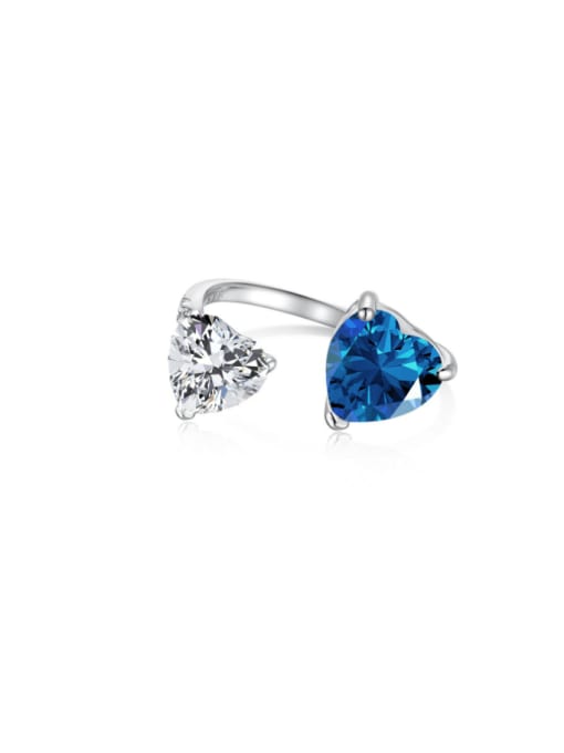 Platinum +Blue Diamond DY120873 S W BA 925 Sterling Silver Cubic Zirconia Heart Dainty Band Ring