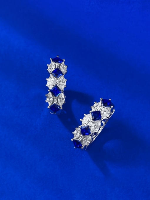 E509 Blue Diamond 925 Sterling Silver Cubic Zirconia Geometric Luxury Huggie Earring