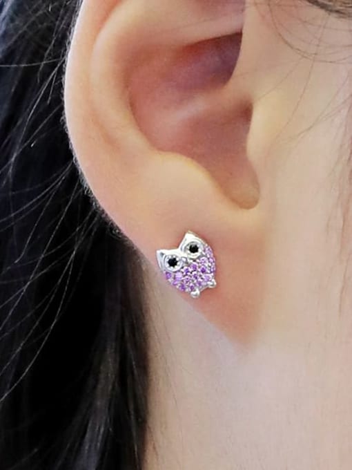 STL-Silver Jewelry 925 Sterling Silver Cubic Zirconia Enamel Heart Cute Stud Earring 2