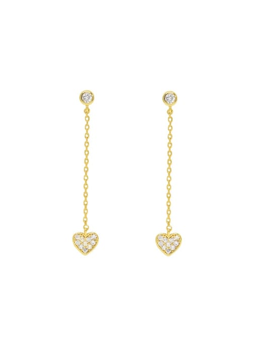 golden 925 Sterling Silver Cubic Zirconia Heart Dainty Threader Earring