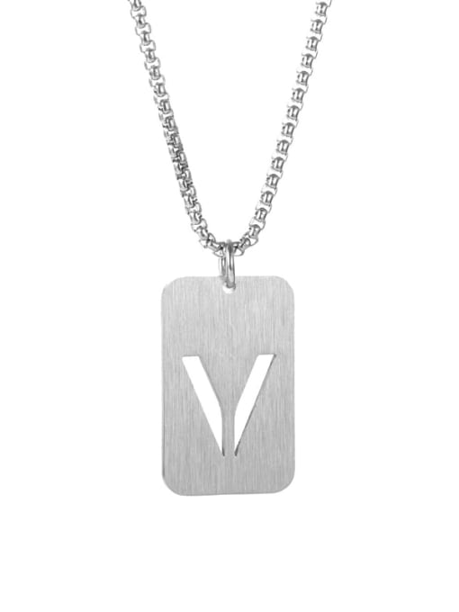 Letter V Pearl Chain Titanium Steel Letter Minimalist Long Strand Necklace