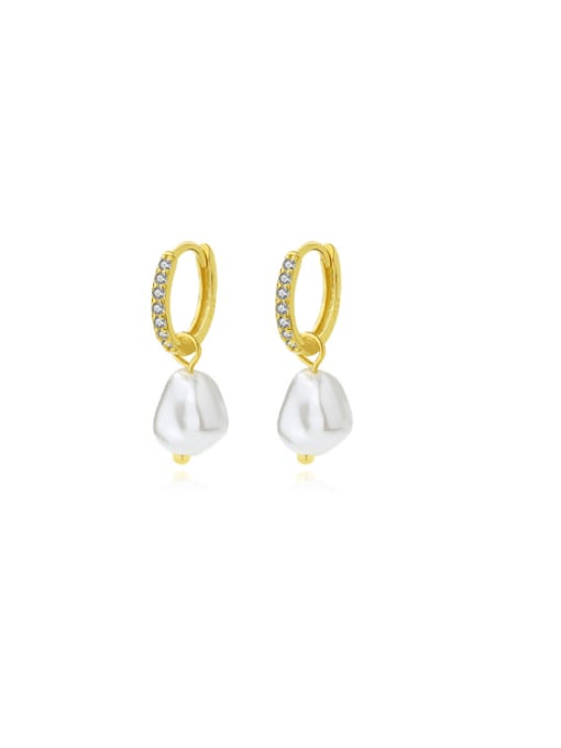 E3272 Gold 925 Sterling Silver Freshwater Pearl Geometric Minimalist Huggie Earring
