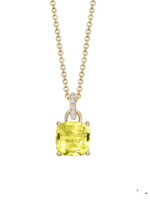 Golden+ Olive Yellow 925 Sterling Silver Cubic Zirconia Geometric Minimalist Necklace