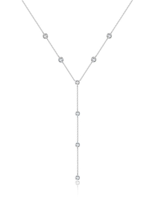 platinum 925 Sterling Silver Cubic Zirconia Tassel Minimalist Tassel Necklace