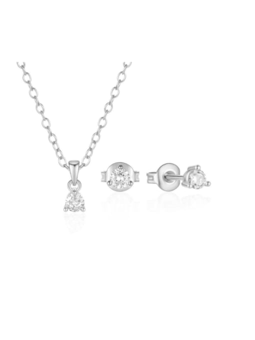 Platinum 925 Sterling Silver Cubic Zirconia Minimalist Geometric  Earring and Necklace Set