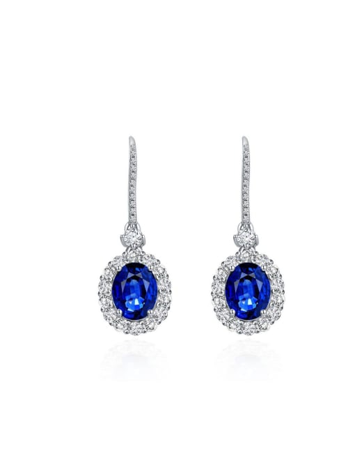 A&T Jewelry 925 Sterling Silver High Carbon Diamond Blue 2 carat egg-shaped synthetic sapphire Vintage Drop Earring 0