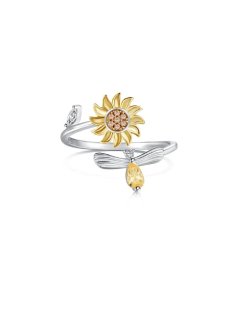 DY120858 S W YE 925 Sterling Silver Cubic Zirconia Flower Dainty Band Ring