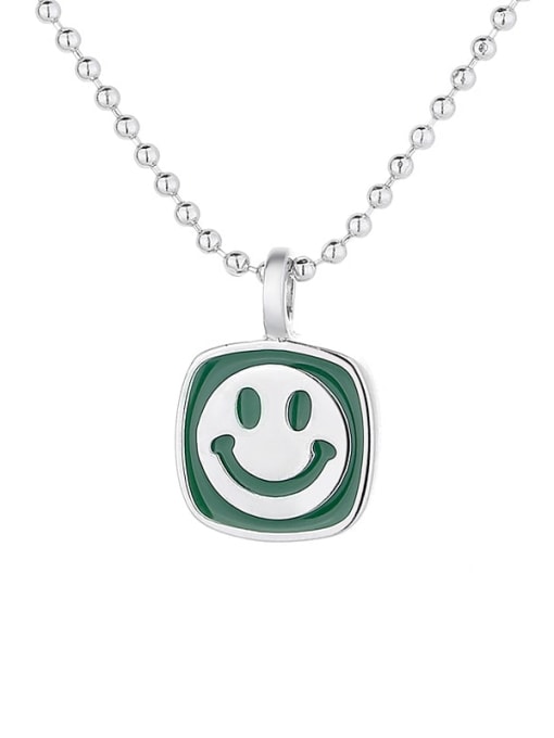 450LM approximately 6.1g 925 Sterling Silver Smiley Vintage Square Pendant Necklace