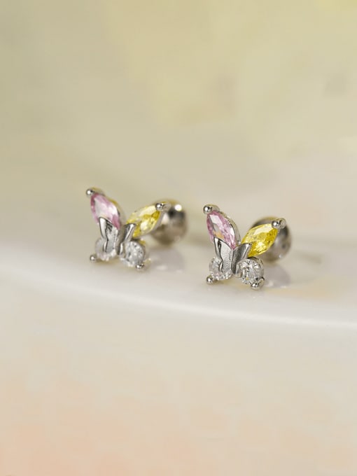 white gold 925 Sterling Silver Cubic Zirconia Butterfly Minimalist Stud Earring