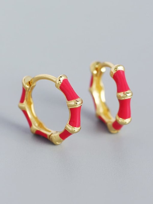 Gold (red) 925 Sterling Silver Enamel Geometric Minimalist Hoop Earring