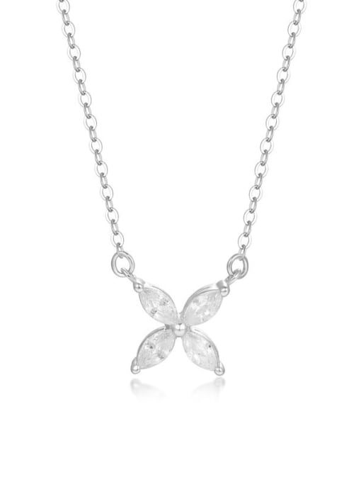 A2398 Platinum 925 Sterling Silver Cubic Zirconia Flower Dainty Necklace