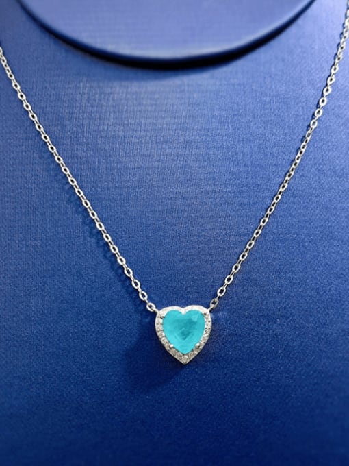 Paraiba Heart Necklace 925 Sterling Silver Cubic Zirconia Heart Minimalist Necklace