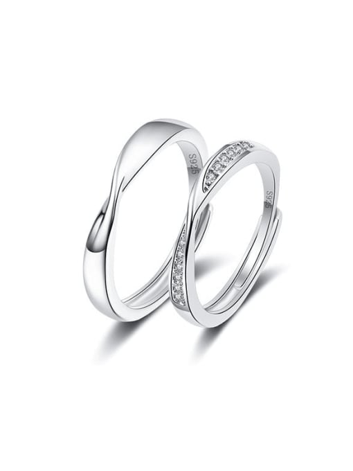 PNJ-Silver 925 Sterling Silver Cubic Zirconia Irregular Minimalist Couple Ring 0