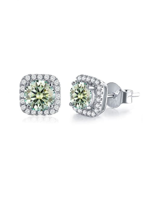 0.5 Carat (Blue Green Mosonite) 925 Sterling Silver Moissanite Square Dainty Cluster Earring