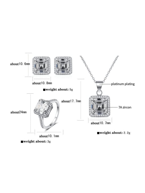 A&T Jewelry 925 Sterling Silver Cubic Zirconia Minimalist Geometric  Earring Ring and Necklace Set 2