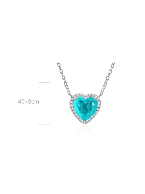 A&T Jewelry 925 Sterling Silver High Carbon Diamond Blue Heart Luxury Necklace 1