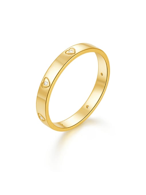 golden 925 Sterling Silver Rhinestone Heart Minimalist Band Ring