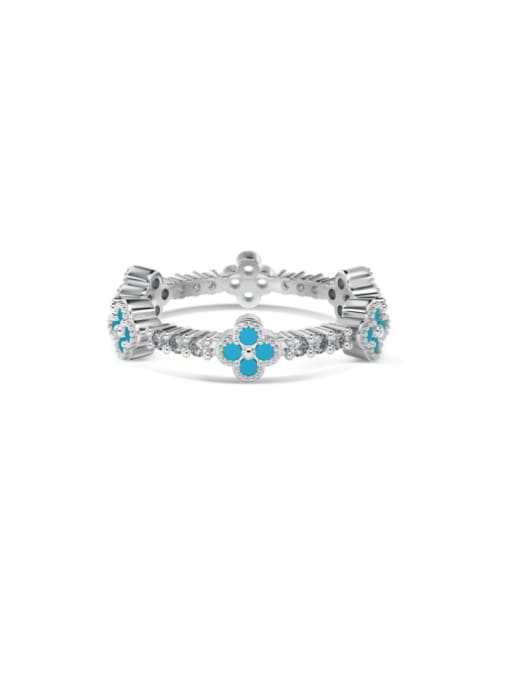platinum+blue DY120945 S W HD 925 Sterling Silver Cubic Zirconia Flower Dainty Band Ring