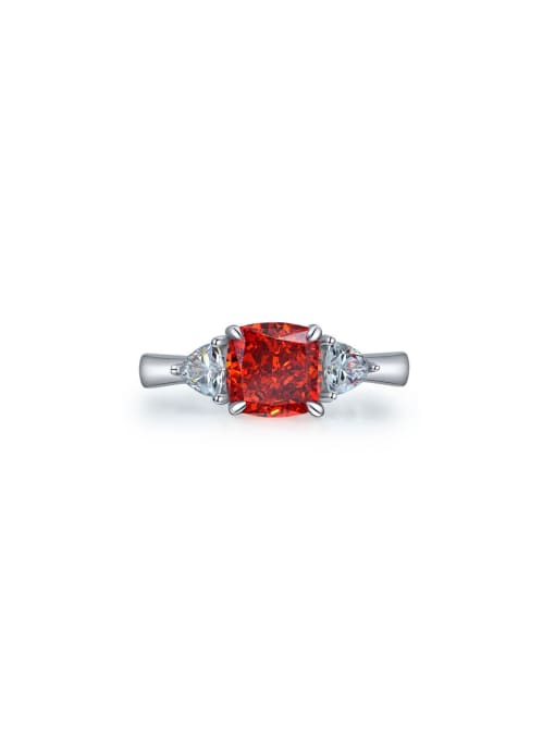 A&T Jewelry 925 Sterling Silver High Carbon Diamond Orange Geometric Dainty Solitaire Ring 0