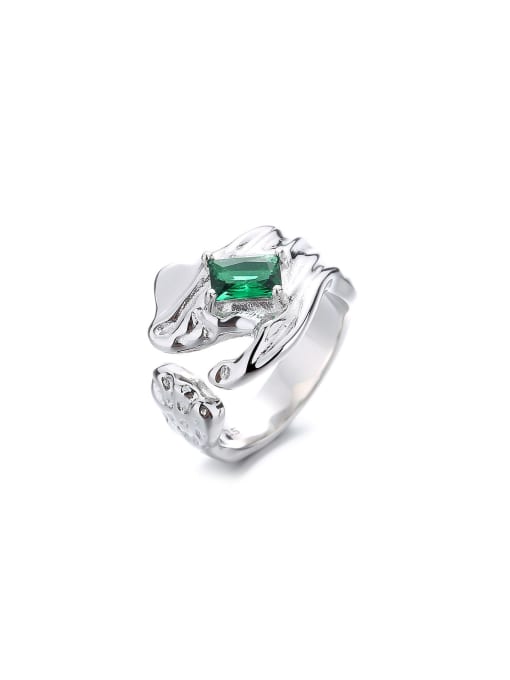 TAIS 925 Sterling Silver Cubic Zirconia Green Geometric Band Ring