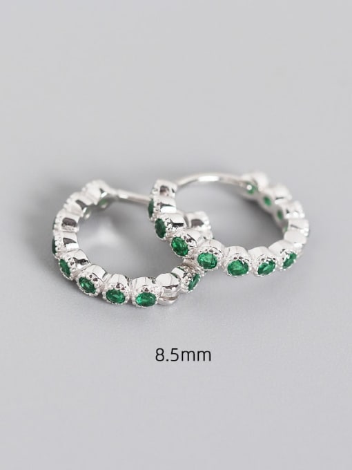 8.5mm platinum green stone 925 Sterling Silver Cubic Zirconia Geometric Minimalist Huggie Earring