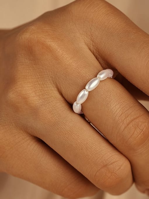 YUANFAN 925 Sterling Silver lmitation Pearl Irregular Minimalist Band Ring 1