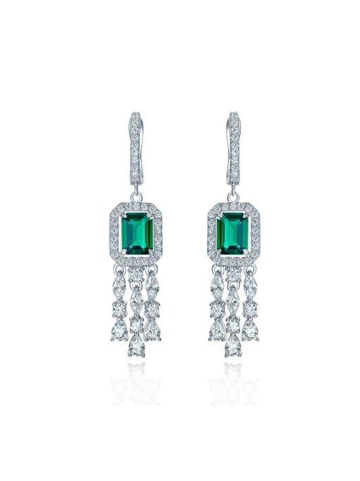 A&T Jewelry 925 Sterling Silver High Carbon Diamond Green Tassel Luxury Drop Earring 0